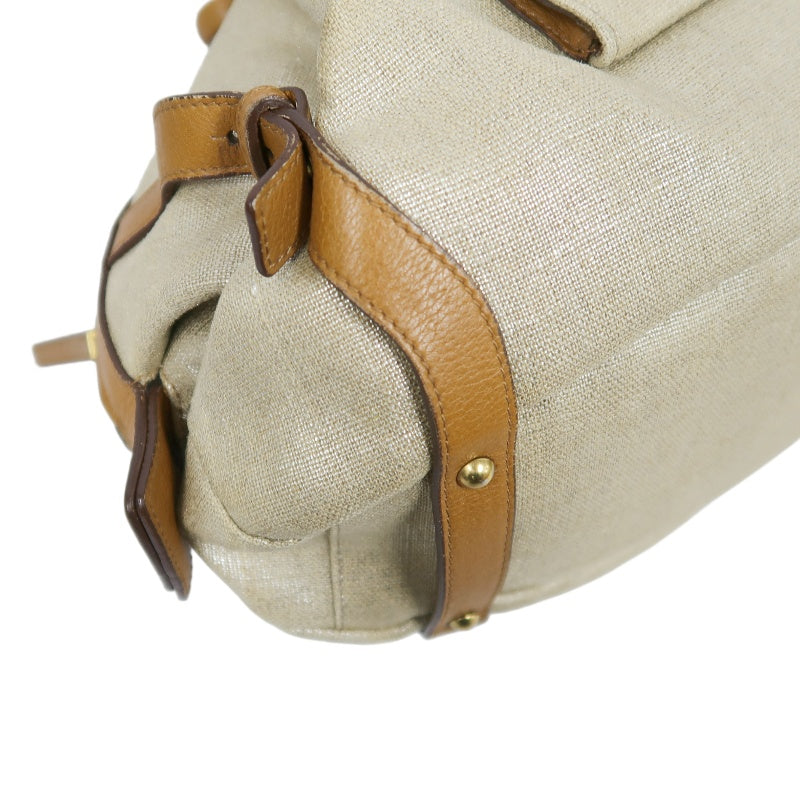 FERRAGAMO shoulder bag, canvas, beige, gold hardware, calfskin leather
