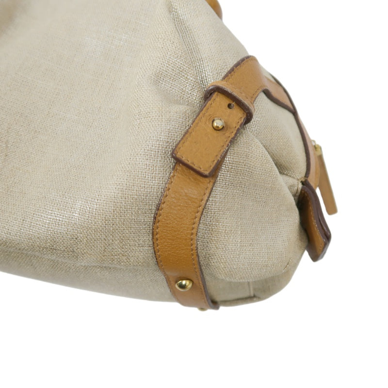 FERRAGAMO shoulder bag, canvas, beige, gold hardware, calfskin leather
