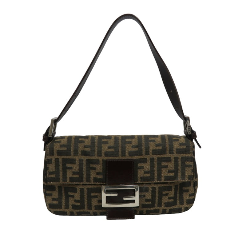 FENDI Mamma Bucket Zucchino Canvas Handbag Brown Silver-Tone Hardware, with Dust Bag