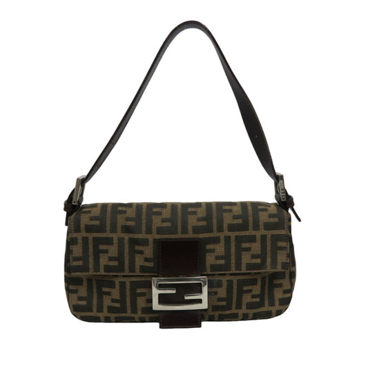 FENDI Mamma Bucket Zucchino Canvas Handbag Brown Silver-Tone Hardware, with Dust Bag
