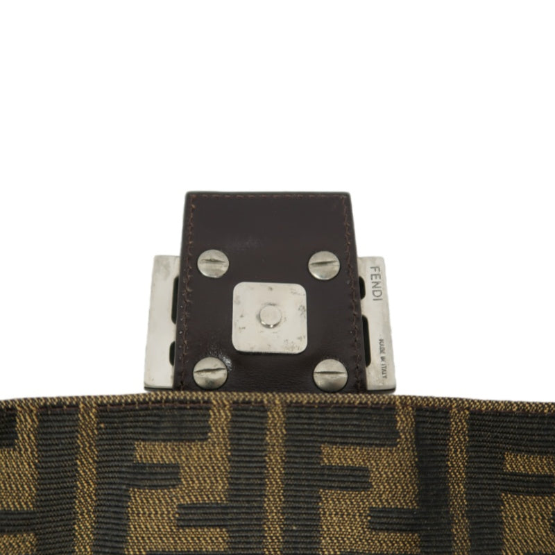 FENDI Mamma Bucket Zucchino Canvas Handbag Brown Silver-Tone Hardware, with Dust Bag