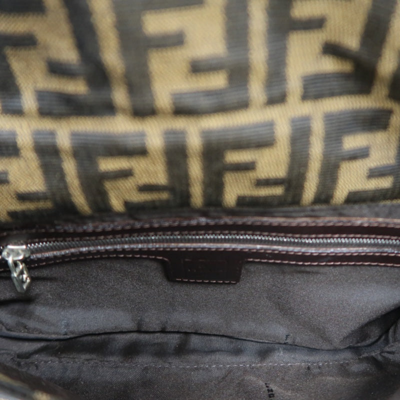 FENDI Mamma Bucket Zucchino Canvas Handbag Brown Silver-Tone Hardware, with Dust Bag