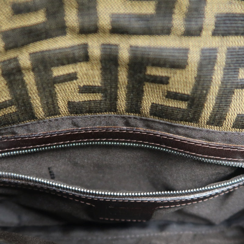 FENDI Mamma Bucket Zucchino Canvas Handbag Brown Silver-Tone Hardware, with Dust Bag
