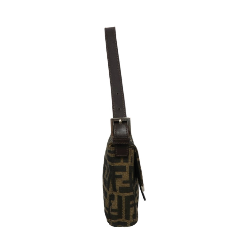 FENDI Mamma Bucket Zucchino Canvas Handbag Brown Silver-Tone Hardware, with Dust Bag