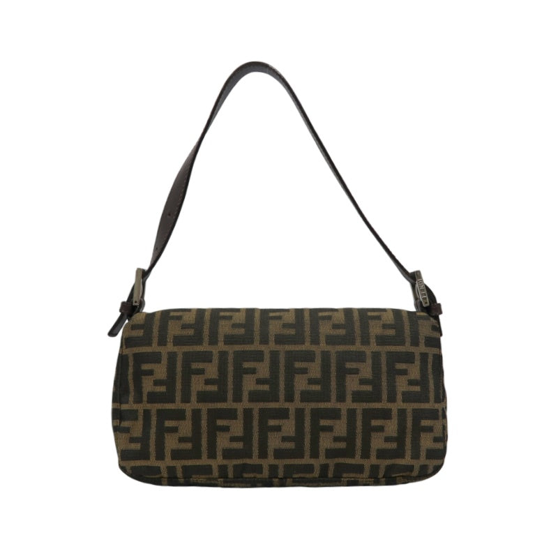 FENDI Mamma Bucket Zucchino Canvas Handbag Brown Silver-Tone Hardware, with Dust Bag