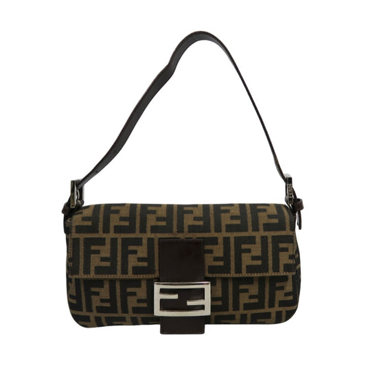 Fendi Zucca Mamma Baguette Canvas Handbag Brown Silver Hardware