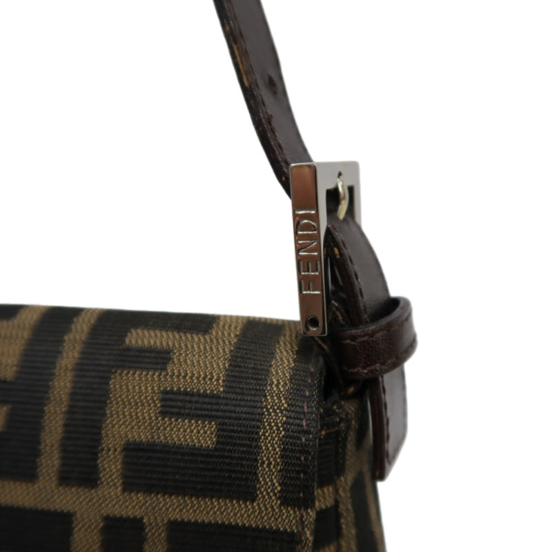 Fendi Zucca Mamma Baguette Canvas Handbag Brown Silver Hardware