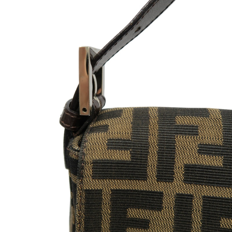 Fendi Zucca Mamma Baguette Canvas Handbag Brown Silver Hardware