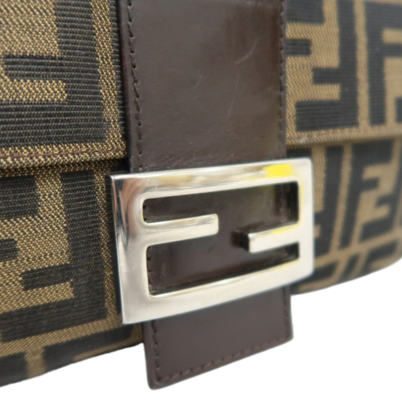 Fendi Zucca Mamma Baguette Canvas Handbag Brown Silver Hardware