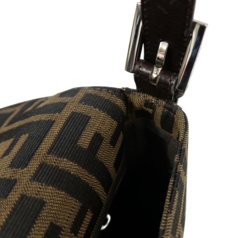 Fendi Zucca Mamma Baguette Canvas Handbag Brown Silver Hardware