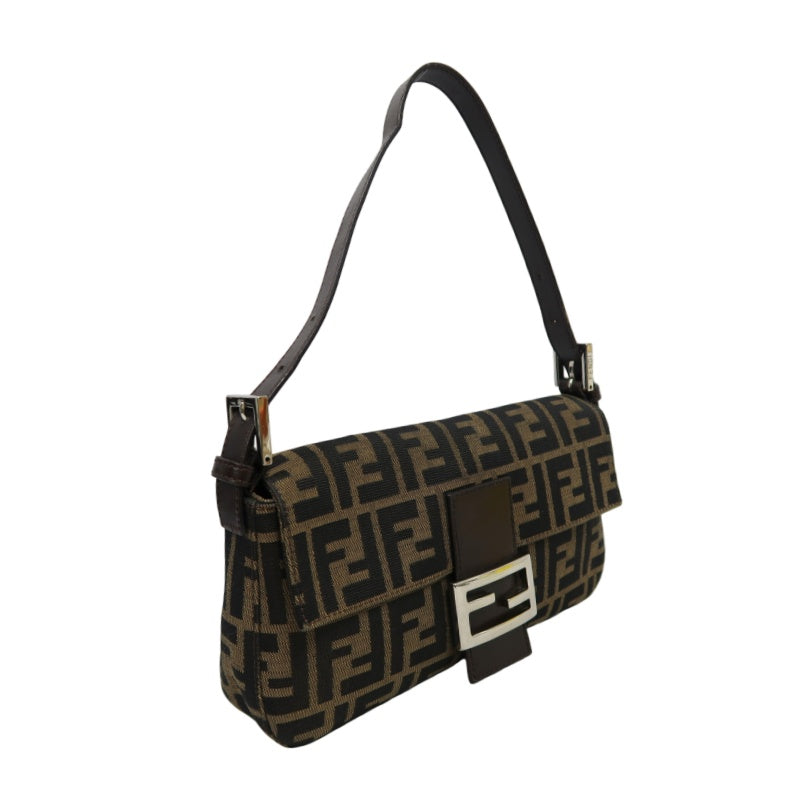 Fendi Zucca Mamma Baguette Canvas Handbag Brown Silver Hardware