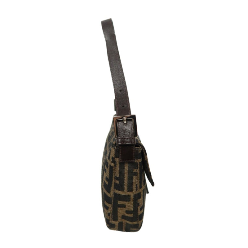 Fendi Zucca Mamma Baguette Canvas Handbag Brown Silver Hardware