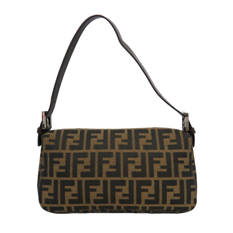 Fendi Zucca Mamma Baguette Canvas Handbag Brown Silver Hardware