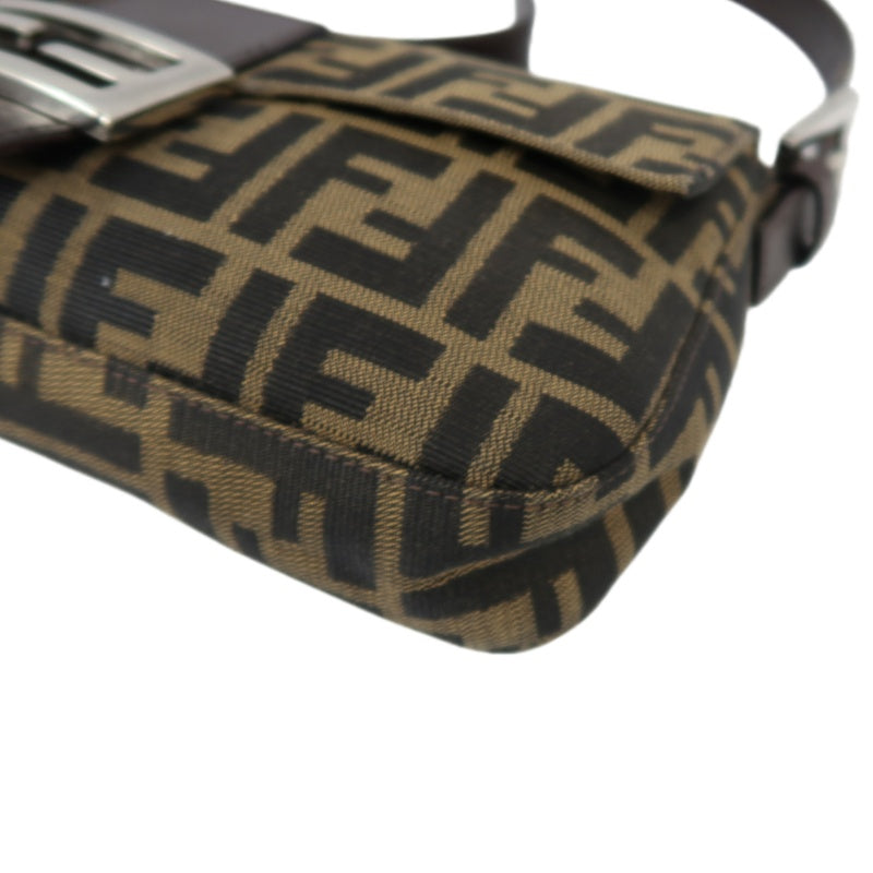 Fendi Zucca Mamma Baguette Canvas Handbag Brown Silver Hardware