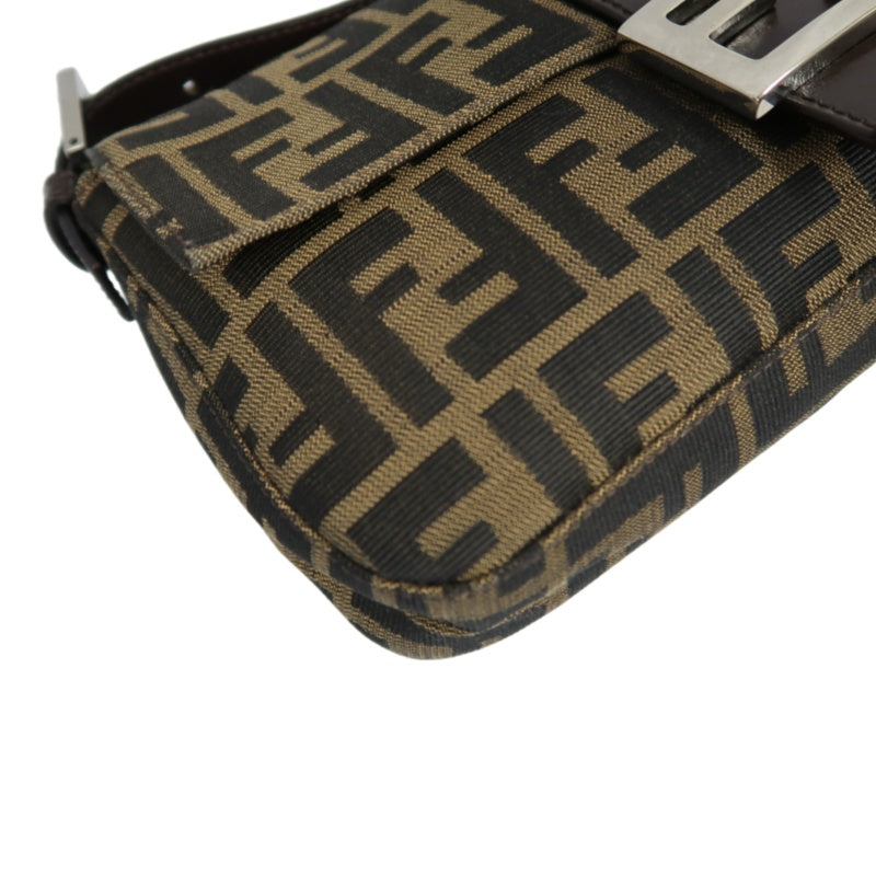 Fendi Zucca Mamma Baguette Canvas Handbag Brown Silver Hardware
