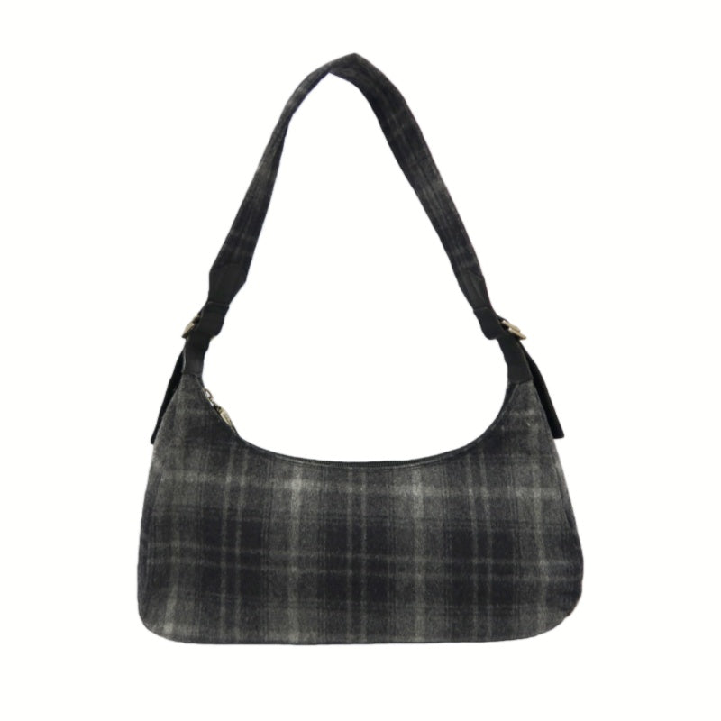 FERRAGAMO Handbag Check Gray Wool Tweed Shoulder Bag