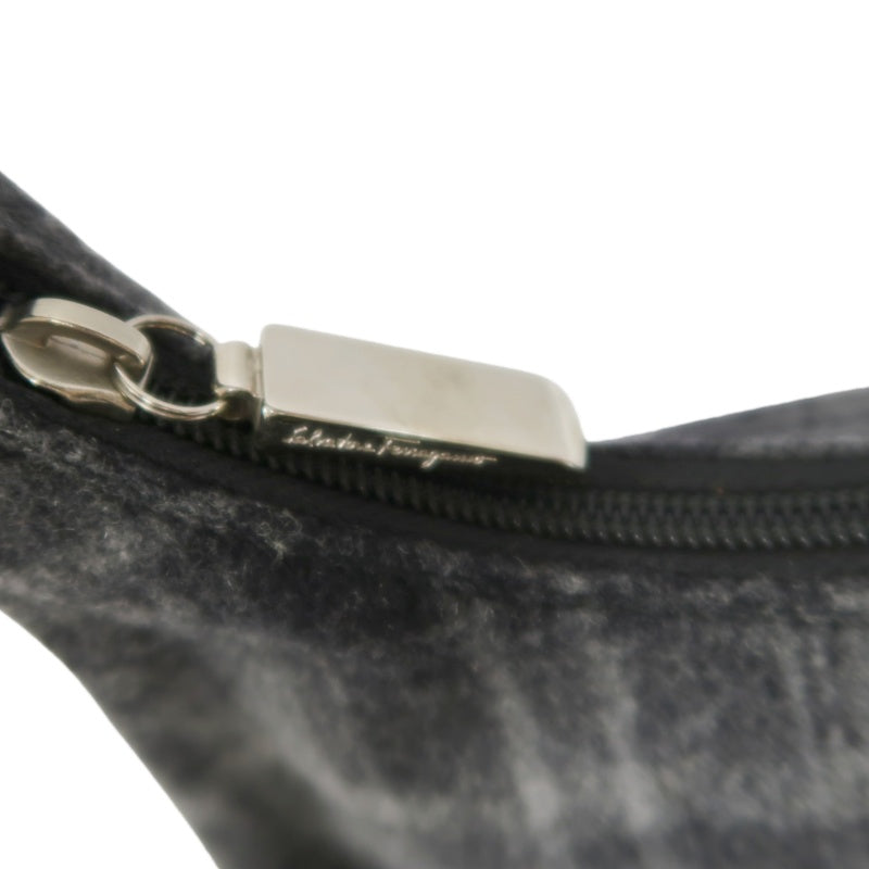 FERRAGAMO Handbag Check Gray Wool Tweed Shoulder Bag