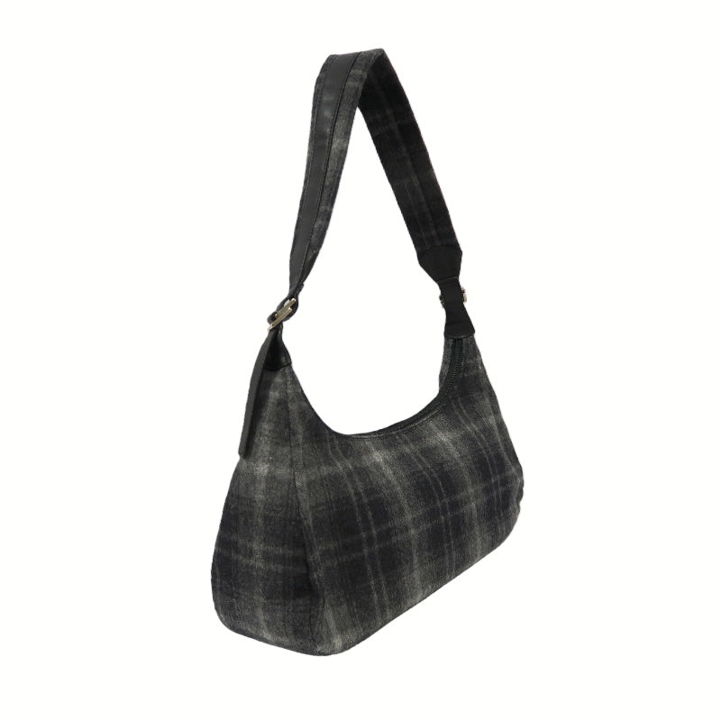FERRAGAMO Handbag Check Gray Wool Tweed Shoulder Bag