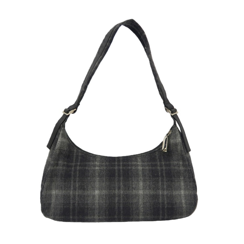 FERRAGAMO Handbag Check Gray Wool Tweed Shoulder Bag