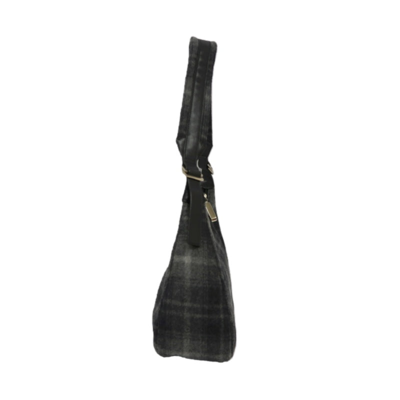 FERRAGAMO Handbag Check Gray Wool Tweed Shoulder Bag