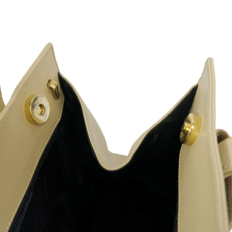 Ferragamo ribbon handbag, beige, silver hardware, with dust bag, milk tea color PVC, bow tote bag