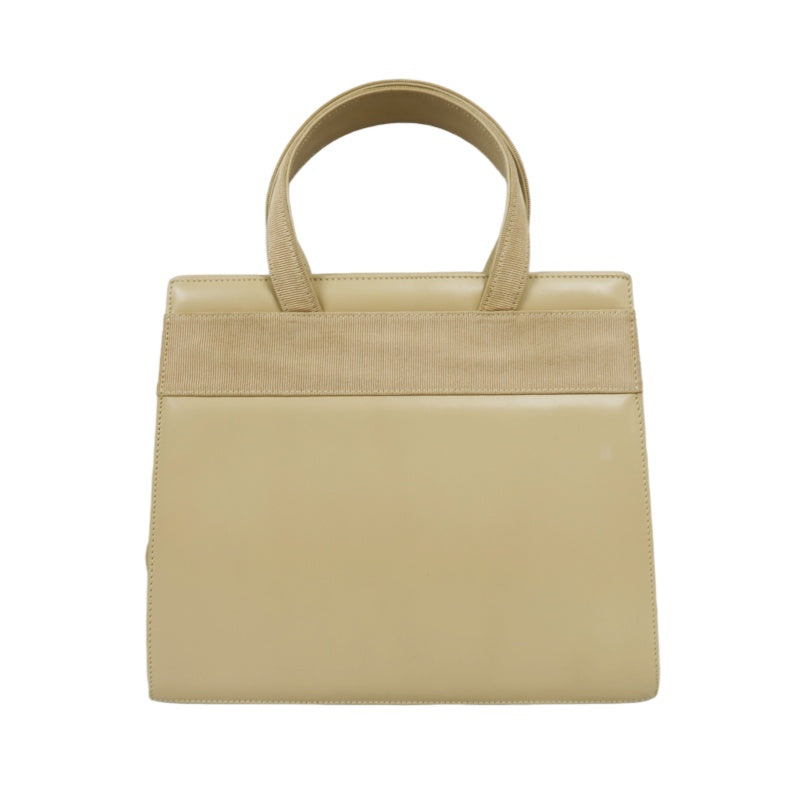 Ferragamo ribbon handbag, beige, silver hardware, with dust bag, milk tea color PVC, bow tote bag