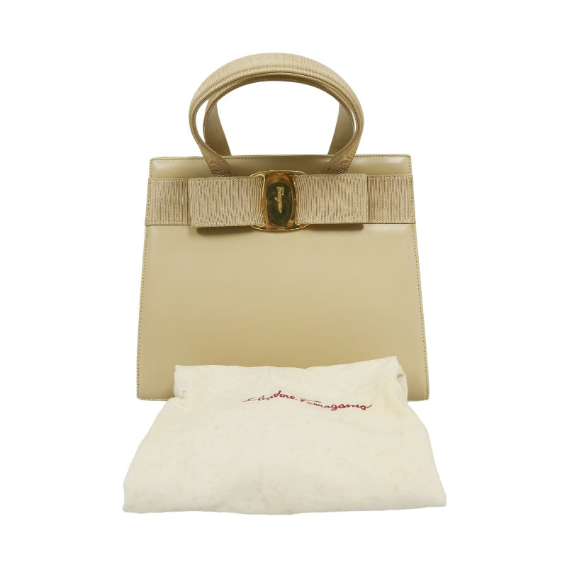 Ferragamo ribbon handbag, beige, silver hardware, with dust bag, milk tea color PVC, bow tote bag