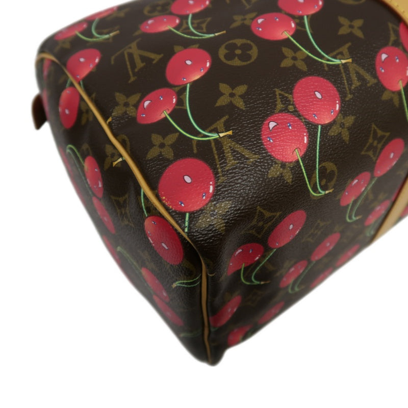 Louis Vuitton (LV) Monogram Cherry Keepall 45, Brown PVC, Limited Edition, Includes Name Tag, Luggage Strap & Boarding Pass Holder