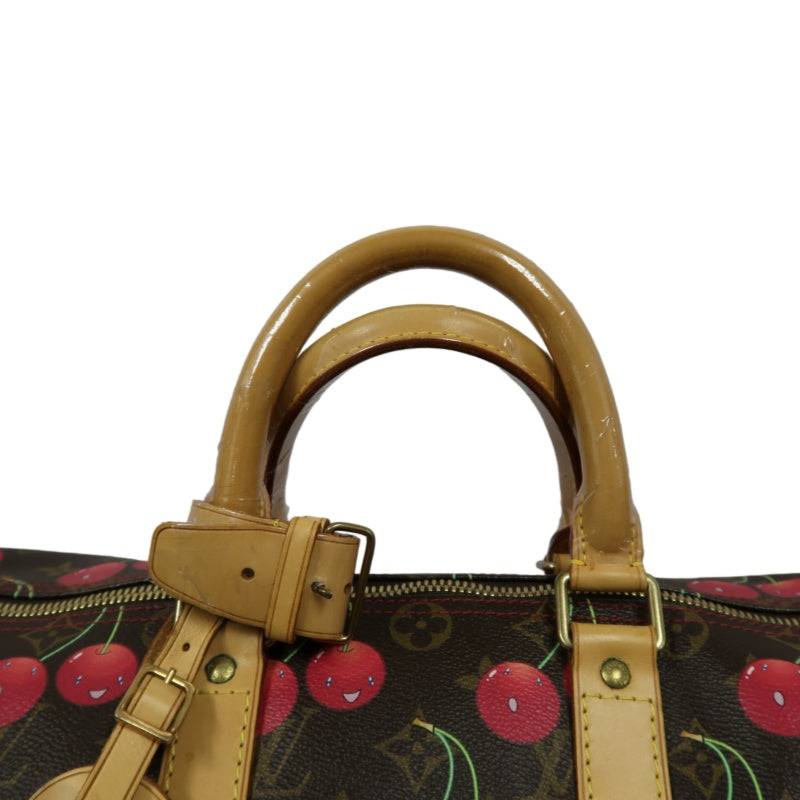 Louis Vuitton (LV) Monogram Cherry Keepall 45, Brown PVC, Limited Edition, Includes Name Tag, Luggage Strap & Boarding Pass Holder