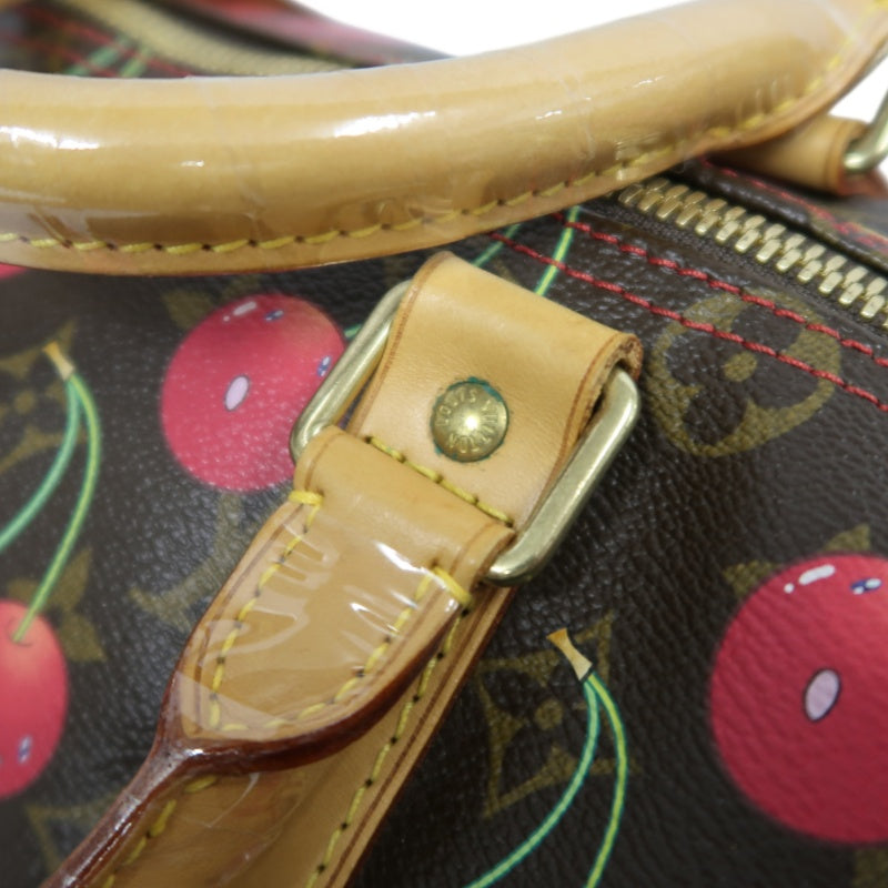Louis Vuitton (LV) Monogram Cherry Keepall 45, Brown PVC, Limited Edition, Includes Name Tag, Luggage Strap & Boarding Pass Holder