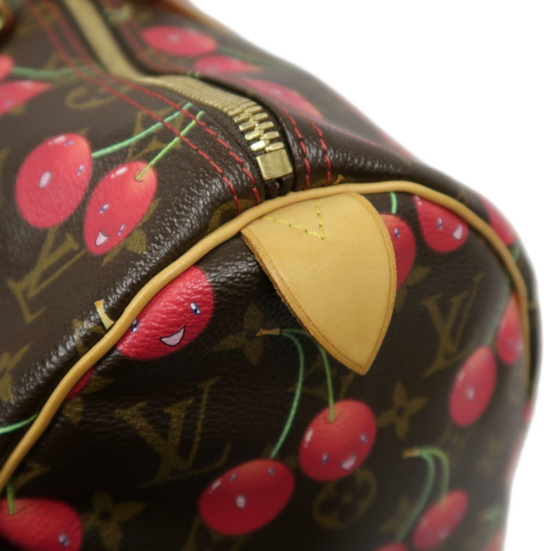 Louis Vuitton (LV) Monogram Cherry Keepall 45, Brown PVC, Limited Edition, Includes Name Tag, Luggage Strap & Boarding Pass Holder