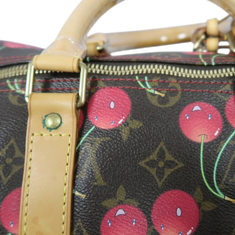 Louis Vuitton (LV) Monogram Cherry Keepall 45, Brown PVC, Limited Edition, Includes Name Tag, Luggage Strap & Boarding Pass Holder