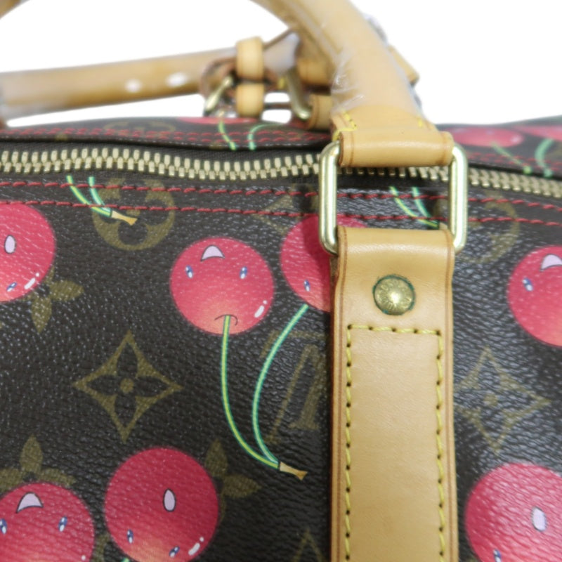 Louis Vuitton (LV) Monogram Cherry Keepall 45, Brown PVC, Limited Edition, Includes Name Tag, Luggage Strap & Boarding Pass Holder