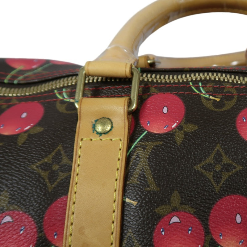 Louis Vuitton (LV) Monogram Cherry Keepall 45, Brown PVC, Limited Edition, Includes Name Tag, Luggage Strap & Boarding Pass Holder