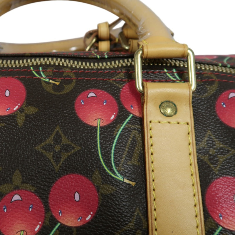 Louis Vuitton (LV) Monogram Cherry Keepall 45, Brown PVC, Limited Edition, Includes Name Tag, Luggage Strap & Boarding Pass Holder