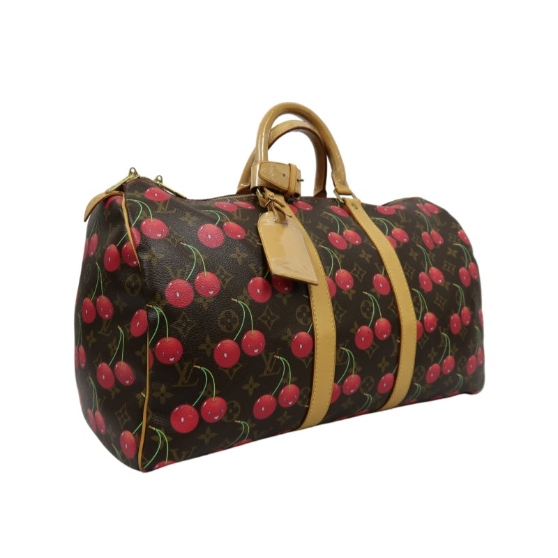 Louis Vuitton (LV) Monogram Cherry Keepall 45, Brown PVC, Limited Edition, Includes Name Tag, Luggage Strap & Boarding Pass Holder