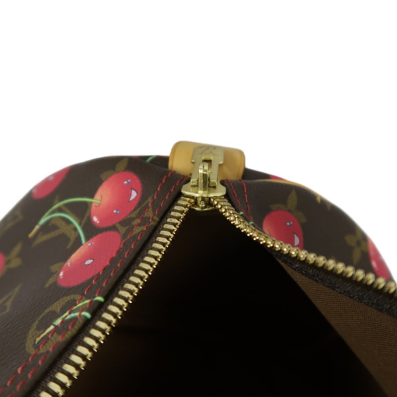 Louis Vuitton (LV) Monogram Cherry Keepall 45, Brown PVC, Limited Edition, Includes Name Tag, Luggage Strap & Boarding Pass Holder