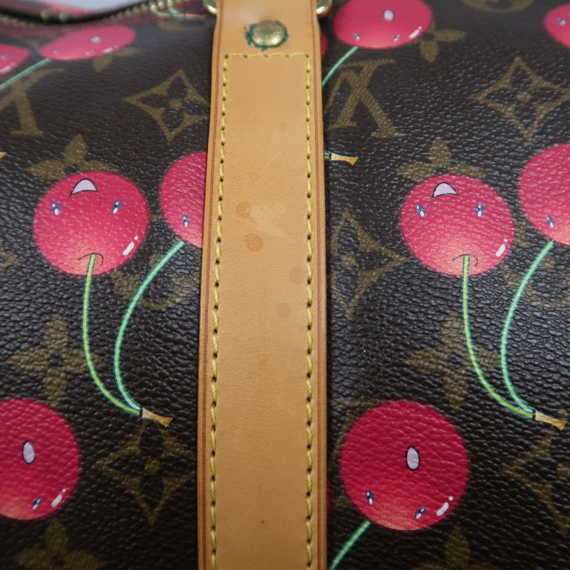 Louis Vuitton (LV) Monogram Cherry Keepall 45, Brown PVC, Limited Edition, Includes Name Tag, Luggage Strap & Boarding Pass Holder
