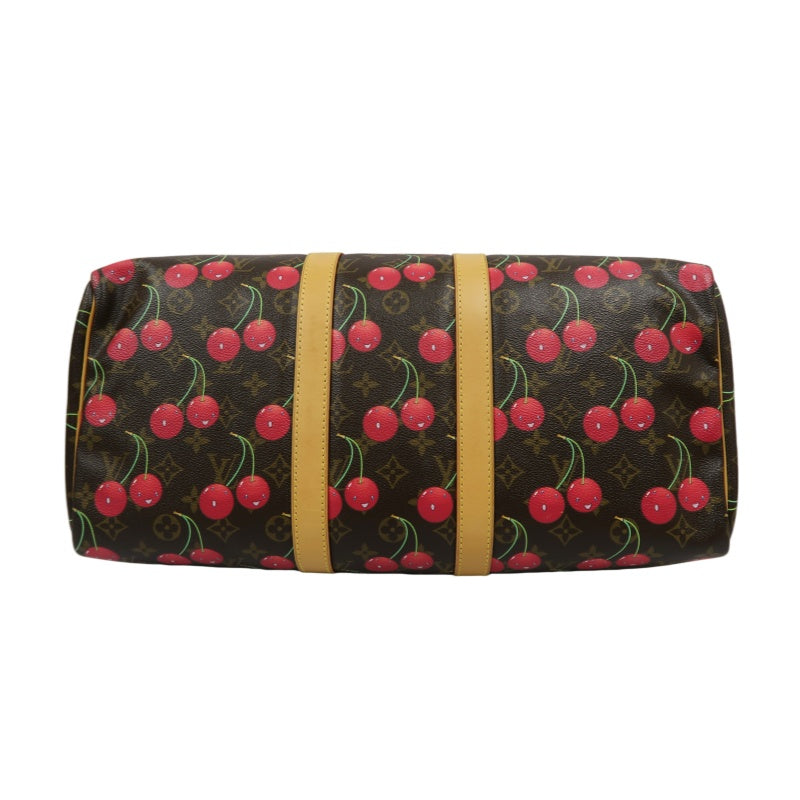 Louis Vuitton (LV) Monogram Cherry Keepall 45, Brown PVC, Limited Edition, Includes Name Tag, Luggage Strap & Boarding Pass Holder