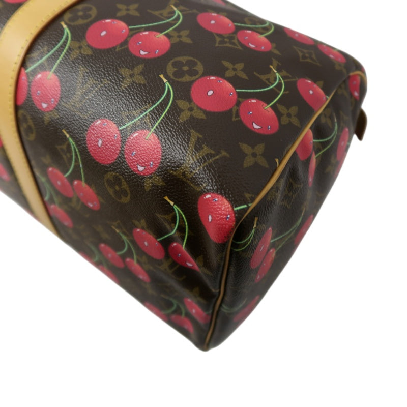 Louis Vuitton (LV) Monogram Cherry Keepall 45, Brown PVC, Limited Edition, Includes Name Tag, Luggage Strap & Boarding Pass Holder