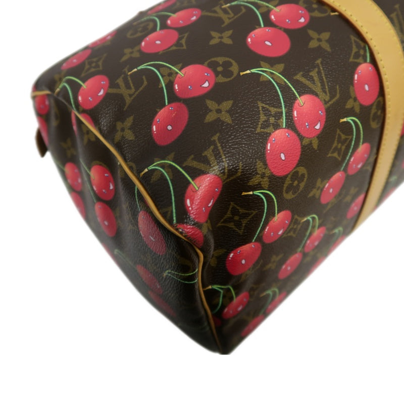 Louis Vuitton (LV) Monogram Cherry Keepall 45, Brown PVC, Limited Edition, Includes Name Tag, Luggage Strap & Boarding Pass Holder