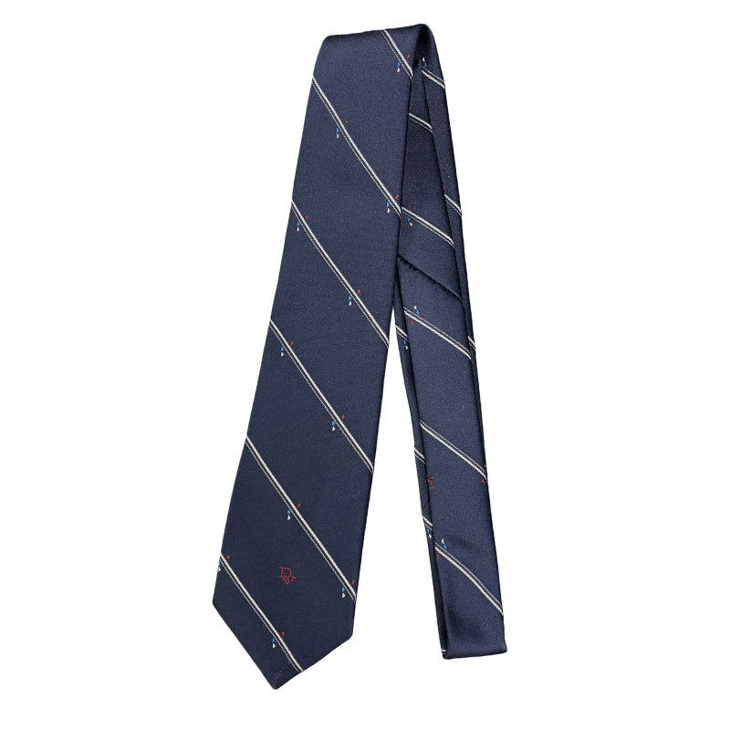 DIOR Polyester Silk Tie, Navy with Stripe Pattern