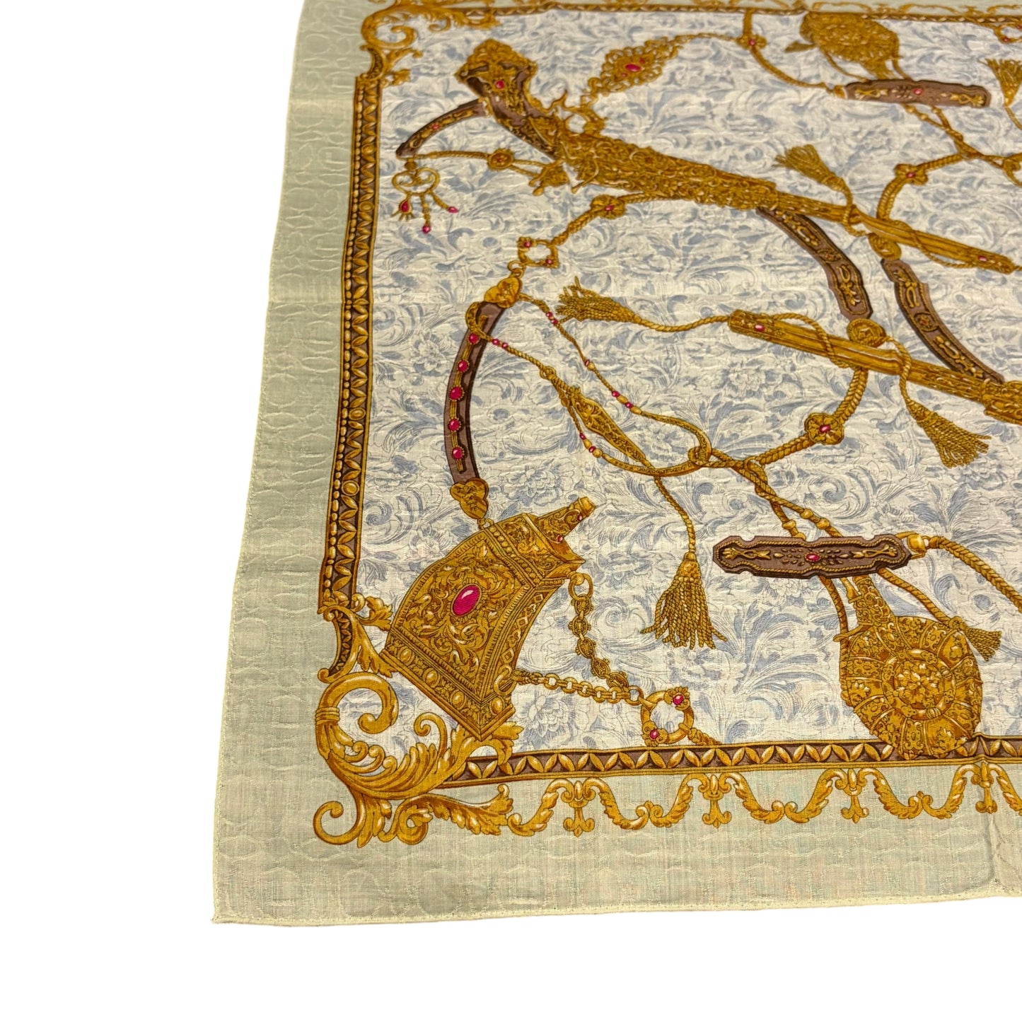 LANCEL Pistol Motif Mini Silk Scarf Ivory/Gold