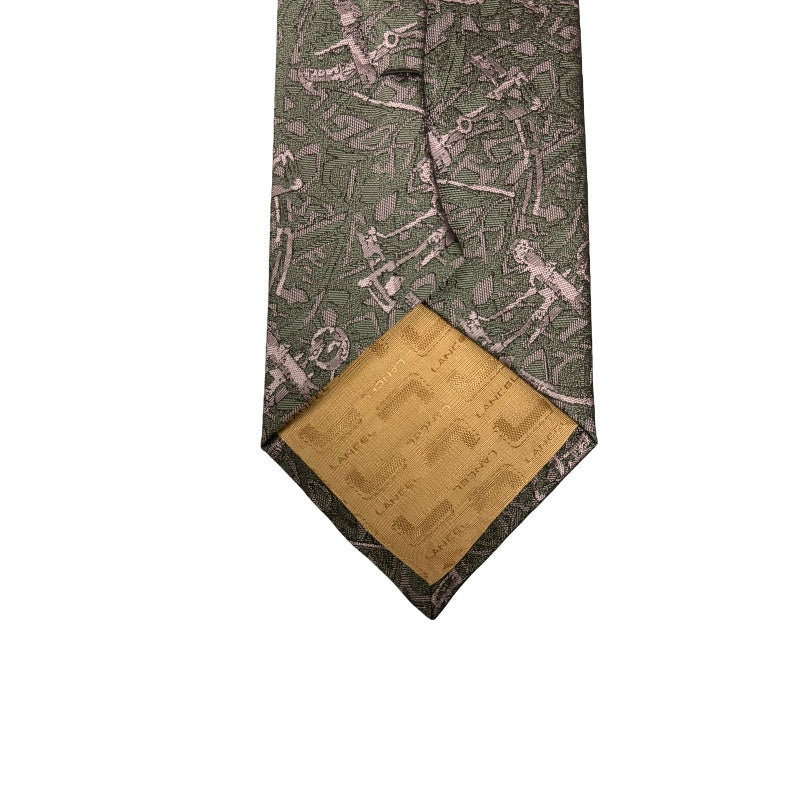 LANCEL Silk Tie, Green and Grey All-over Pattern