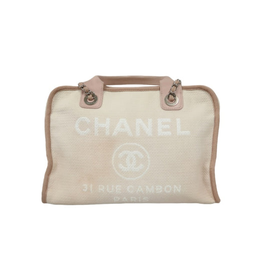 CHANEL Deauville Bowling Bag, Pink Canvas, With Guarantee Card
