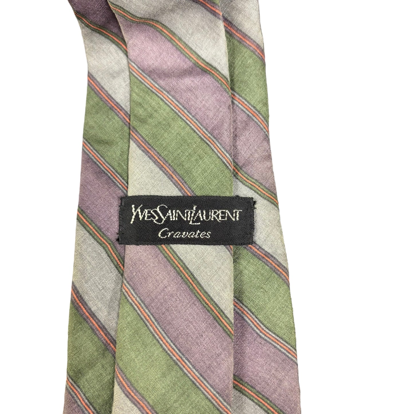 Yves Saint Laurent Regimental Stripe Silk Tie Purple Green