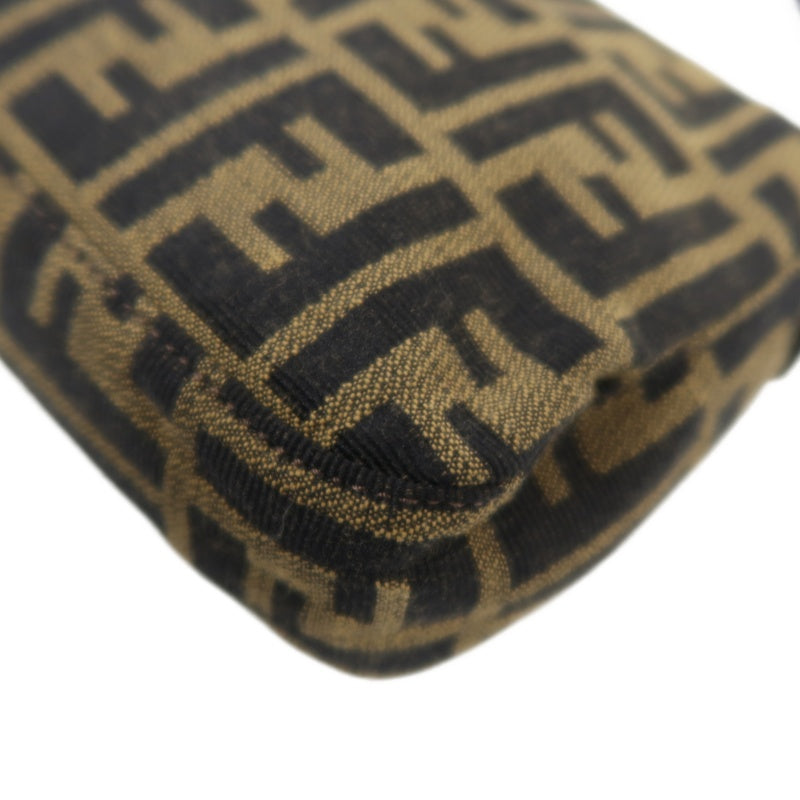 FENDI Mamma Bucket Zucchino Canvas Handbag Brown Silver-Tone Hardware