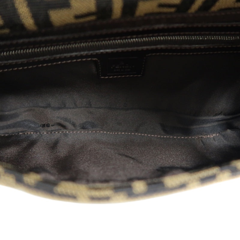 FENDI Mamma Bucket Zucchino Canvas Handbag Brown Silver-Tone Hardware