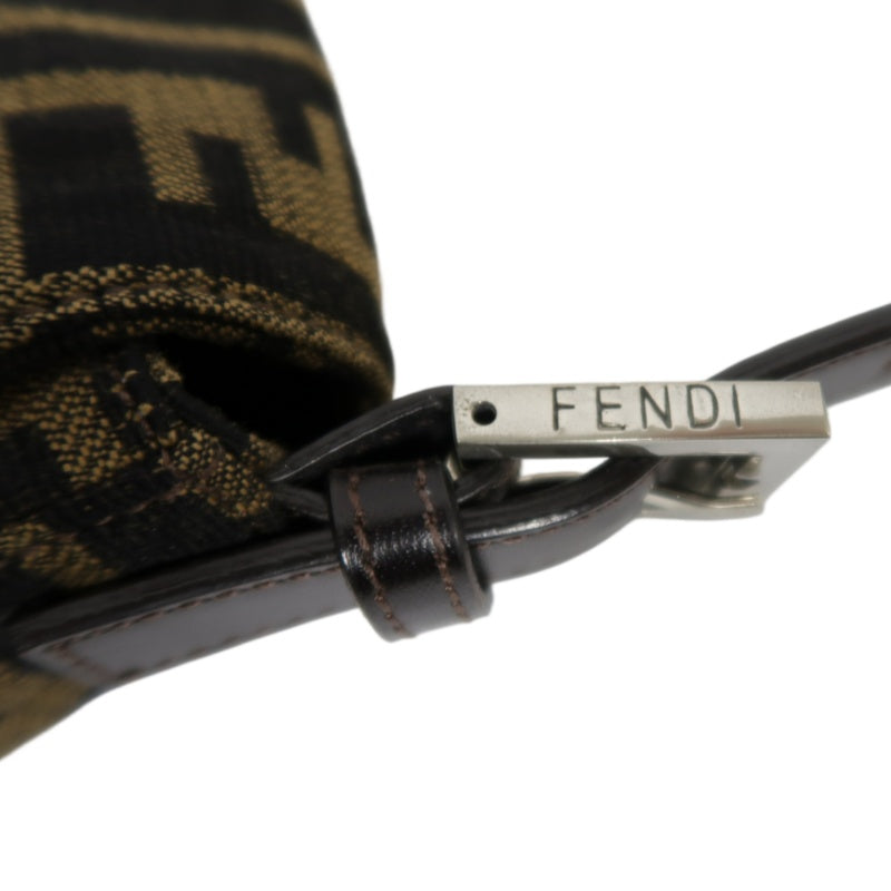 FENDI Mamma Bucket Zucchino Canvas Handbag Brown Silver-Tone Hardware