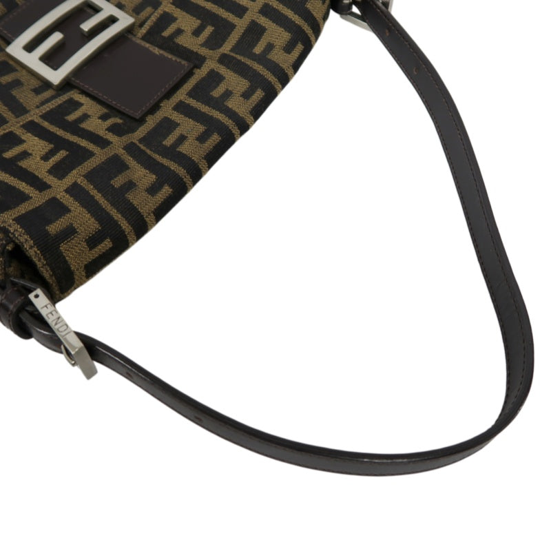 FENDI Mamma Bucket Zucchino Canvas Handbag Brown Silver-Tone Hardware